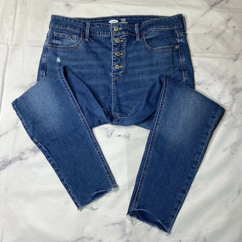 Old Navy Rockstar Super Skinny Jeans Womens Size 14 Button Fly Raw Hem High Rise